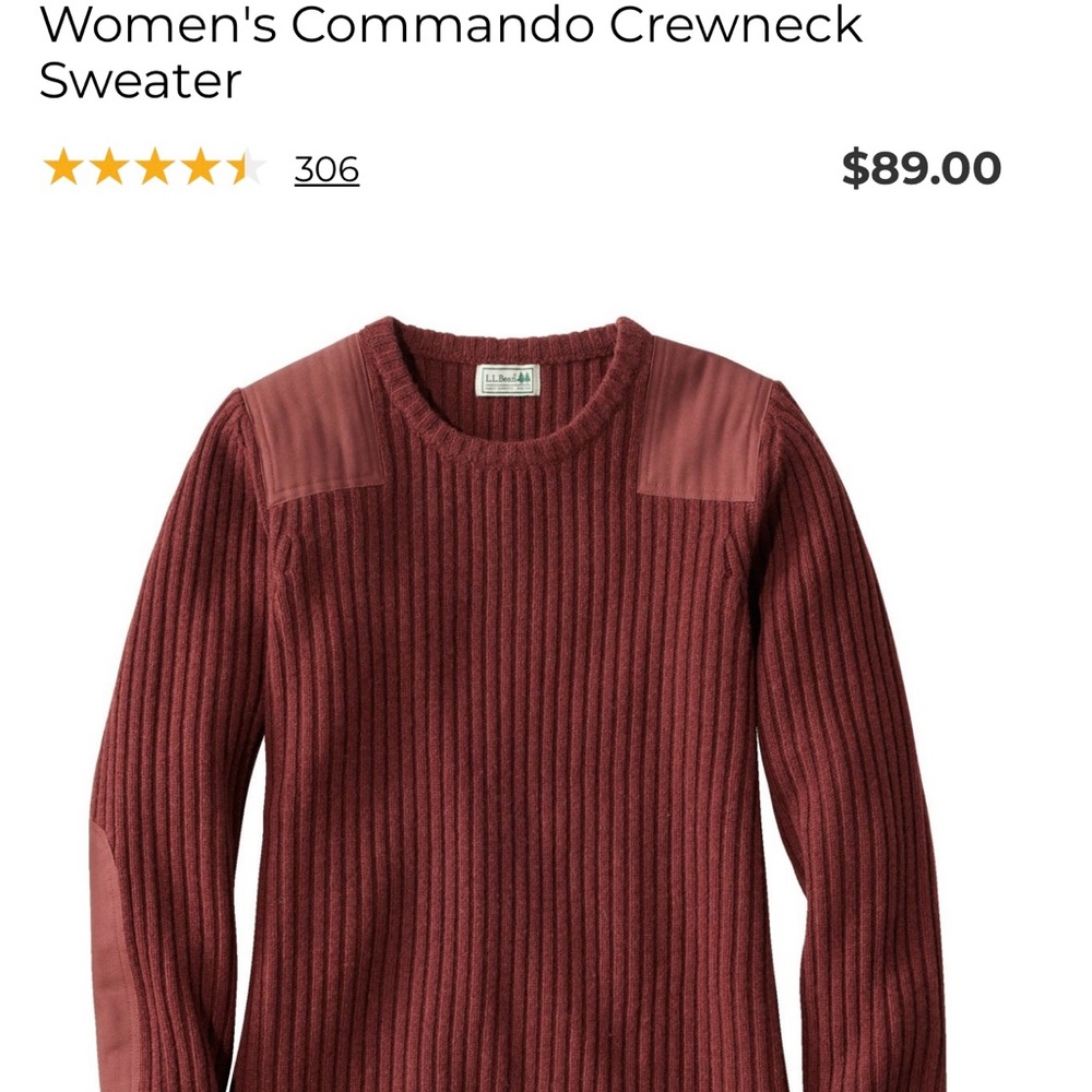 L.L. Bean Red Crewneck Sweater Ribbed Knit